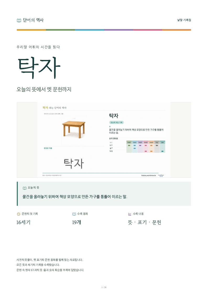 탁자 낱말 기록집 PDF 첫 페이지