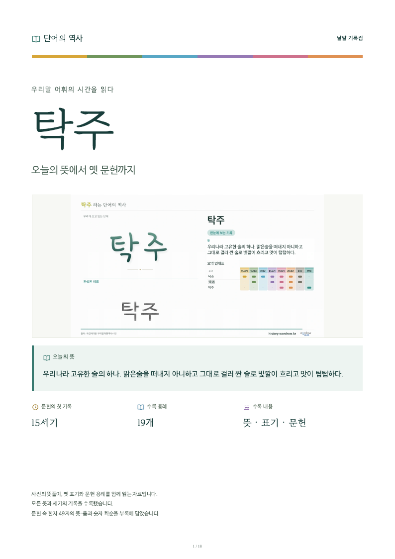 탁주 낱말 기록집 PDF 첫 페이지