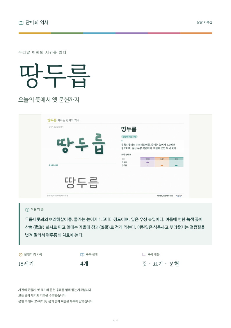 땅두릅 낱말 기록집 PDF 첫 페이지
