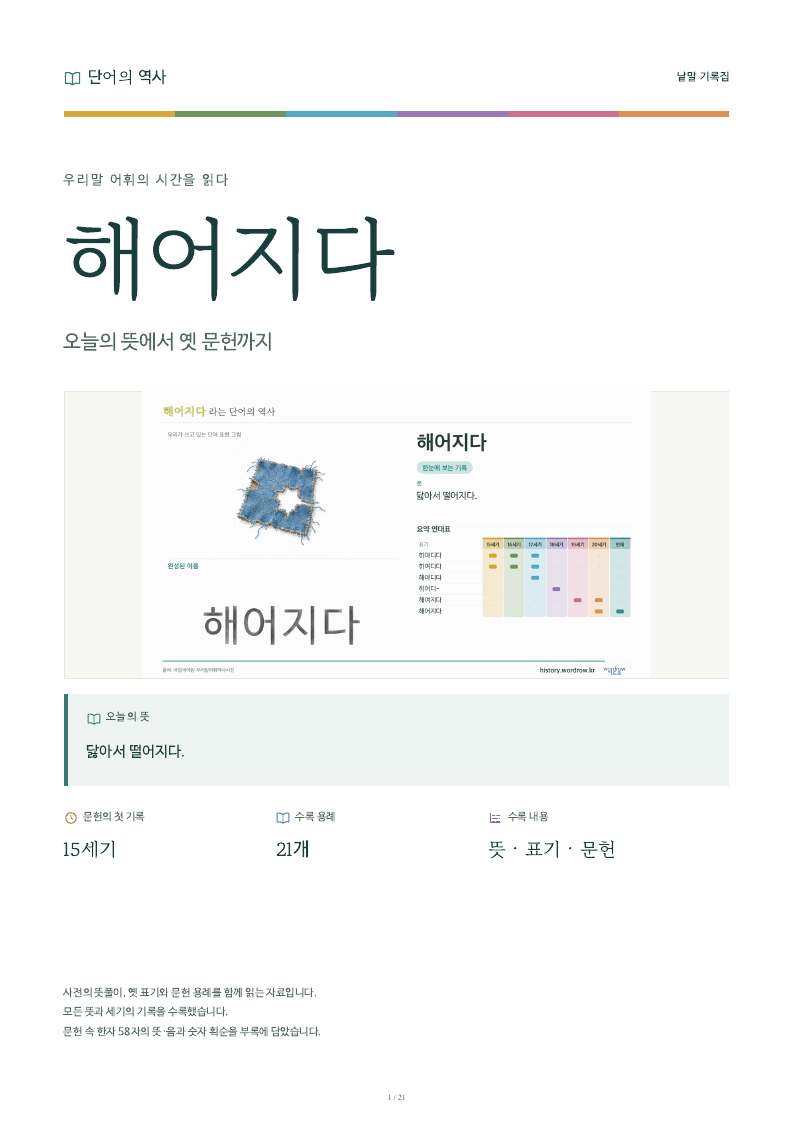 해어지다 낱말 기록집 PDF 첫 페이지