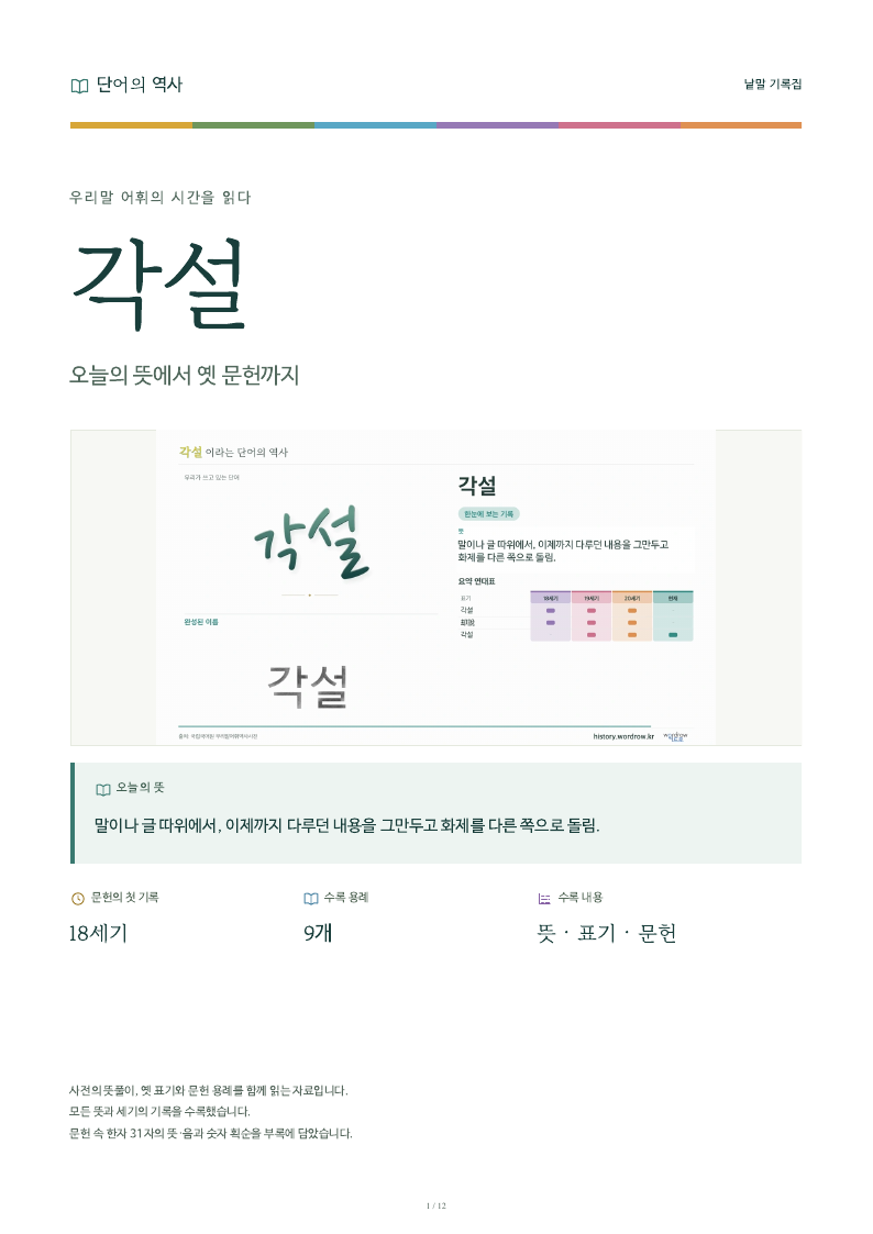 각설 낱말 기록집 PDF 첫 페이지