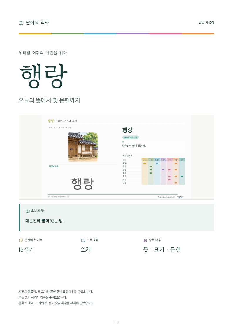 행랑 낱말 기록집 PDF 첫 페이지