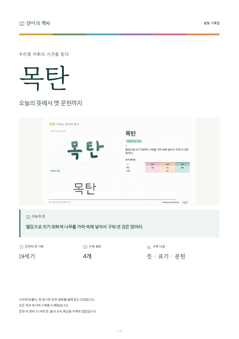 목탄 낱말 기록집 PDF 첫 페이지
