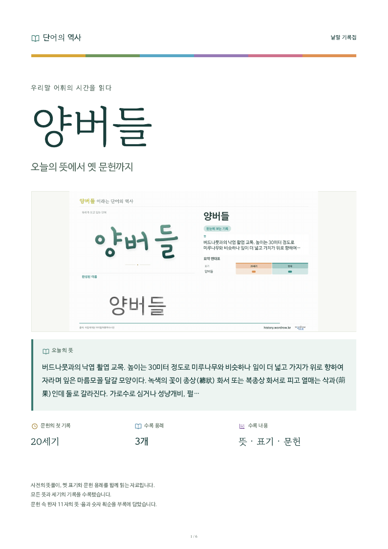 양버들 낱말 기록집 PDF 첫 페이지