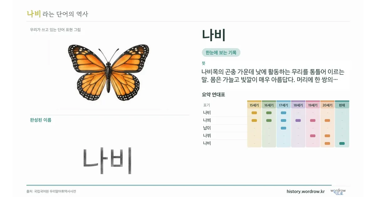 날개를 펼친 나비의 사전 삽화